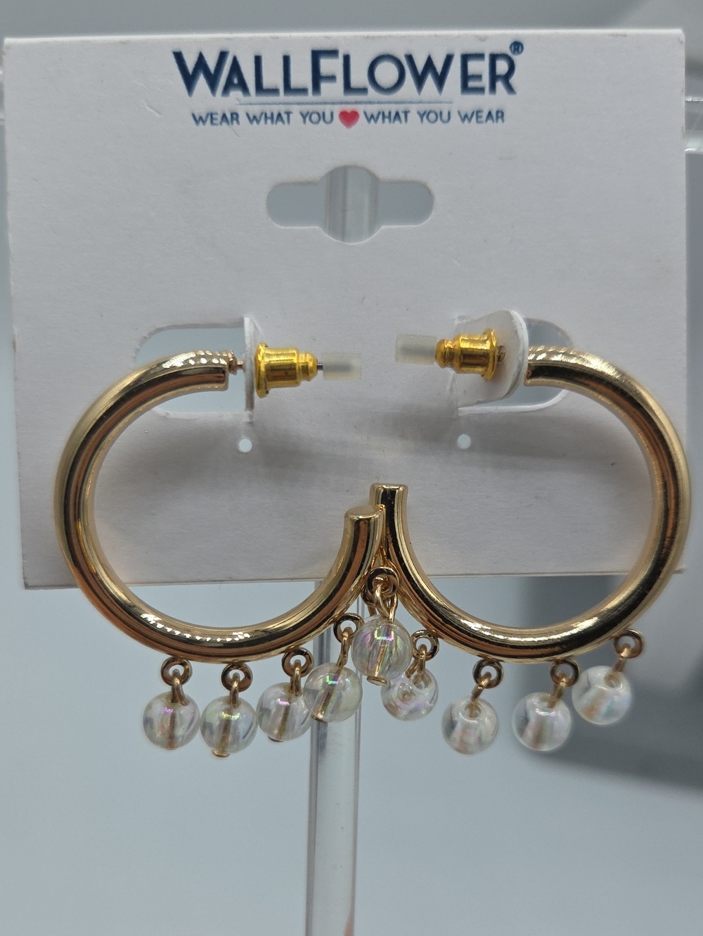 5 for $25! Wallflower Gold Hoop Earrings with Iridescent Pearl Dangles